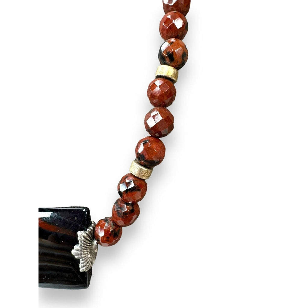 Vintage Red Jasper Bead Necklace Red Art Glass Sterling Silver 15"