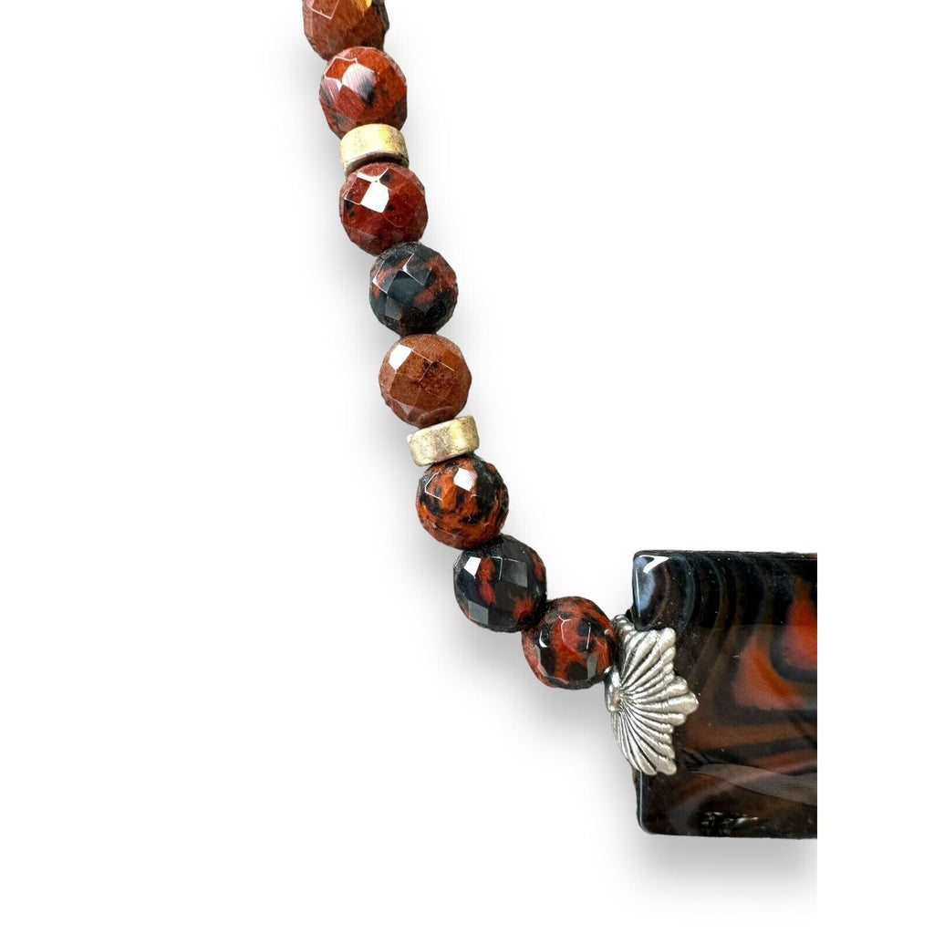 Vintage Red Jasper Bead Necklace Red Art Glass Sterling Silver 15"