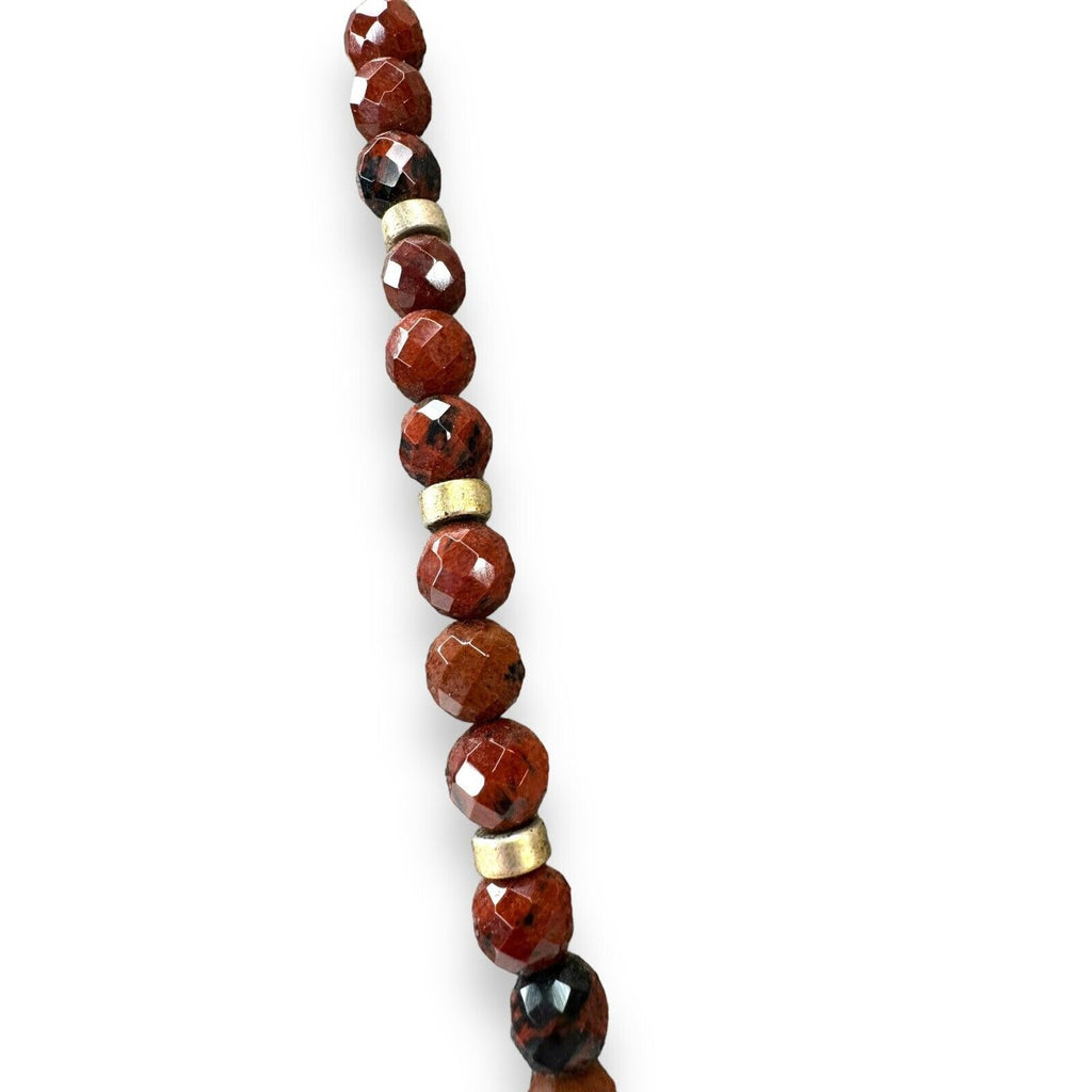 Vintage Red Jasper Bead Necklace Red Art Glass Sterling Silver 15"