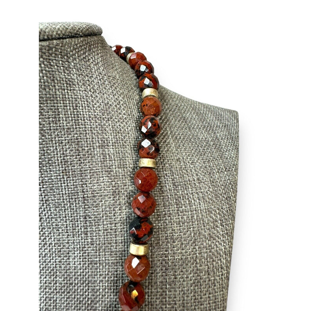 Vintage Red Jasper Bead Necklace Red Art Glass Sterling Silver 15"