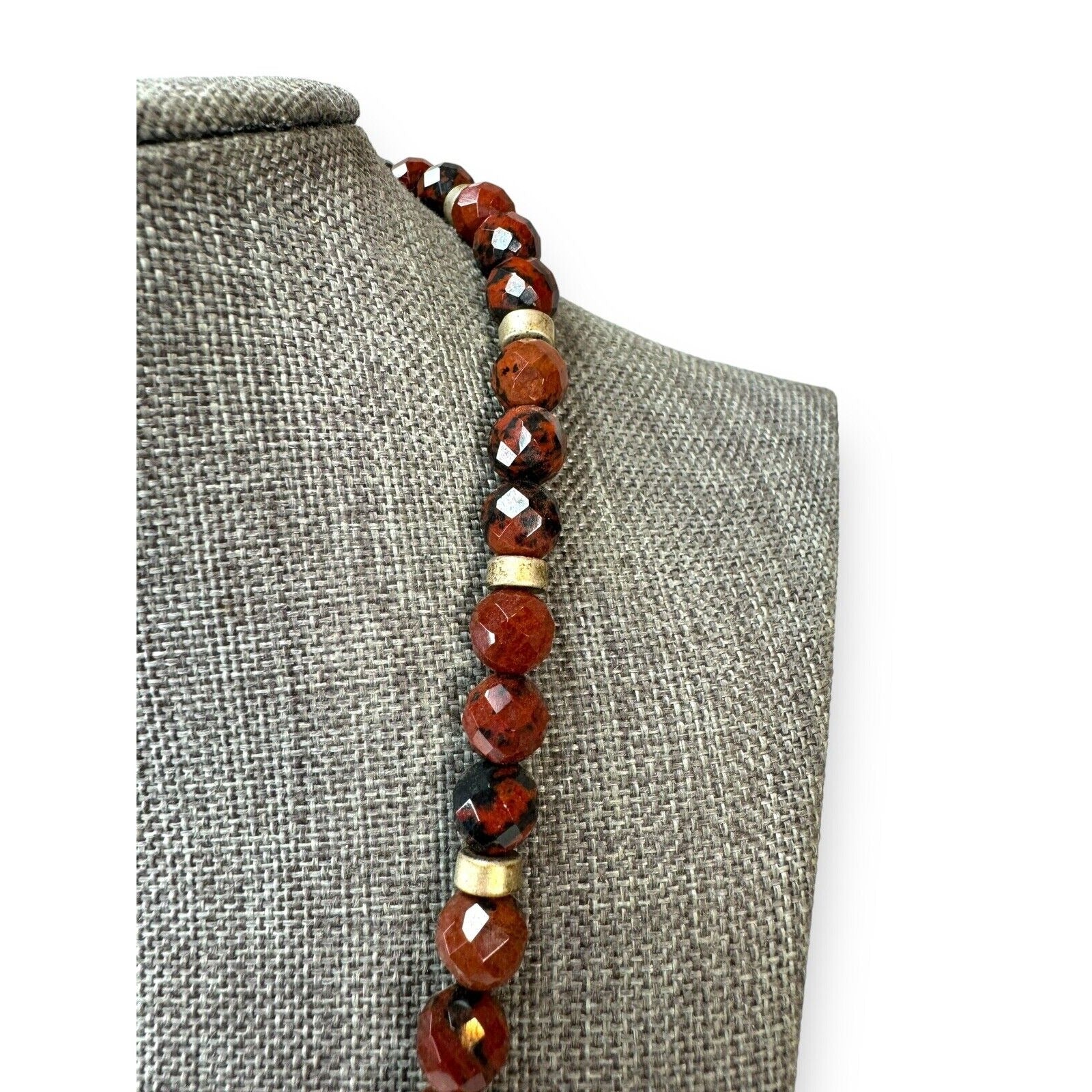 Vintage Red Jasper Bead Necklace Red Art Glass Sterling Silver 15"