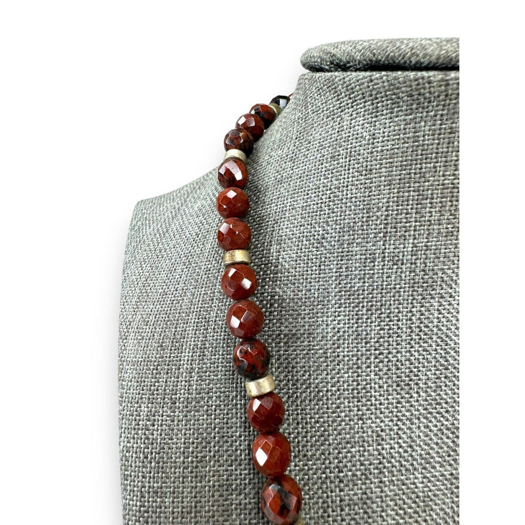 Vintage Red Jasper Bead Necklace Red Art Glass Sterling Silver 15"