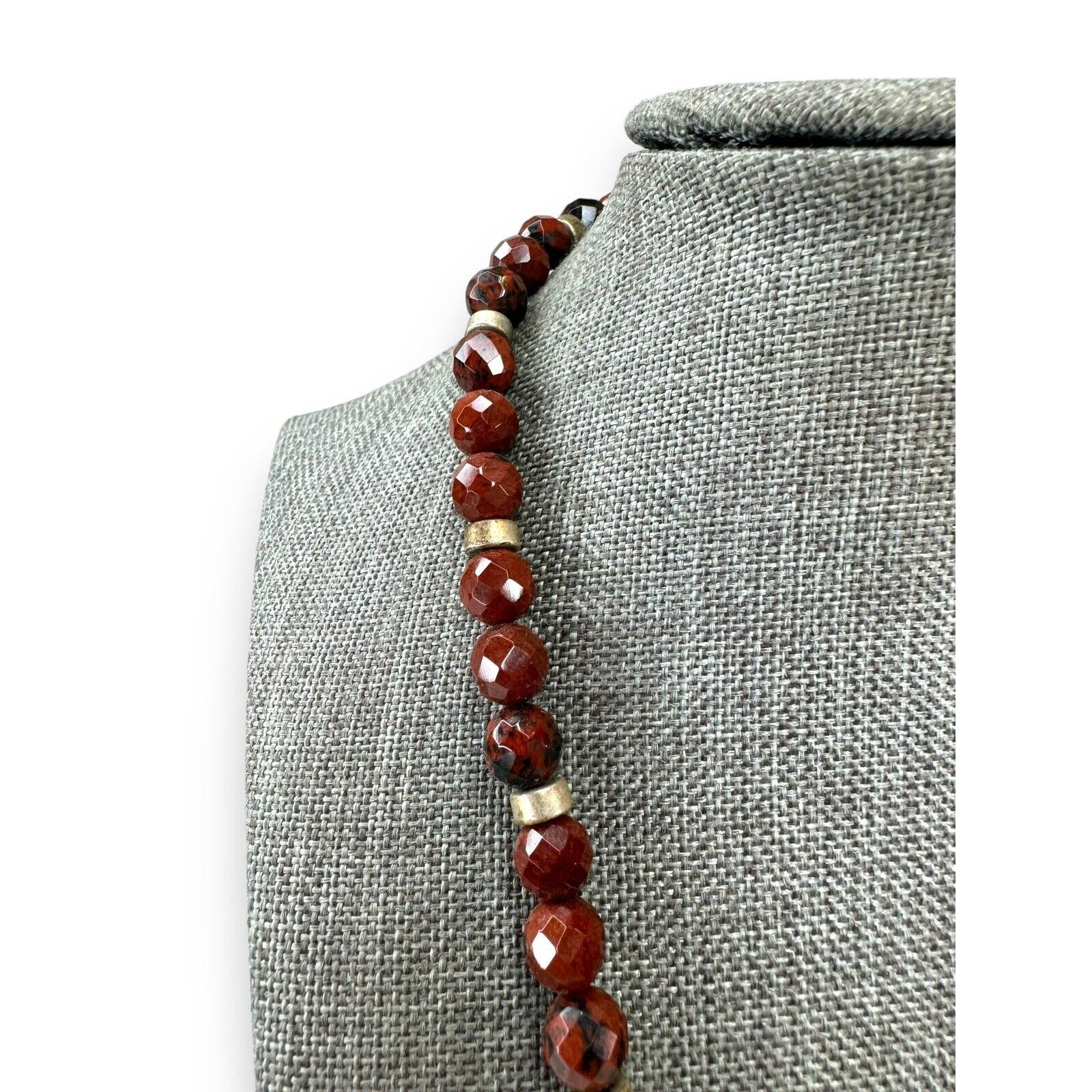 Vintage Red Jasper Bead Necklace Red Art Glass Sterling Silver 15"