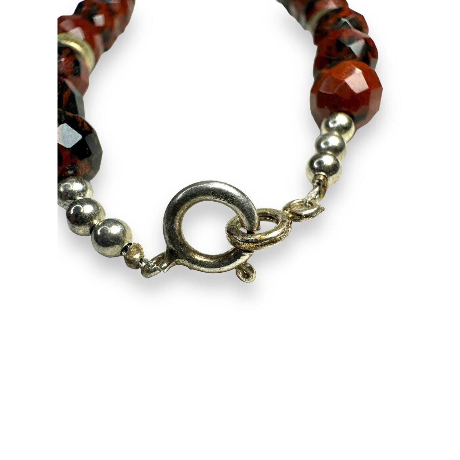 Vintage Red Jasper Bead Necklace Red Art Glass Sterling Silver 15"