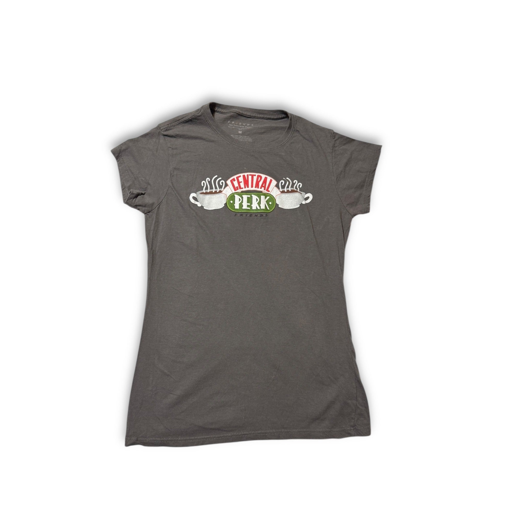 Friends Womens T-Shirt Dark Gray Size M 100% Cotton Central Perk Logo Design Pre-Owned