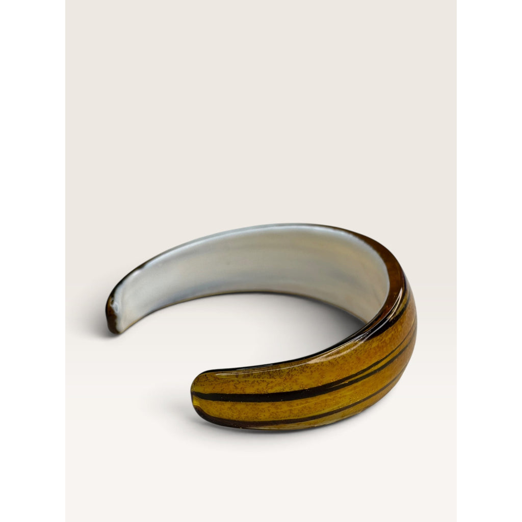 1960s Murano Style Aventurine Gold Dust Swirl Glass Cuff Bracelet .84"