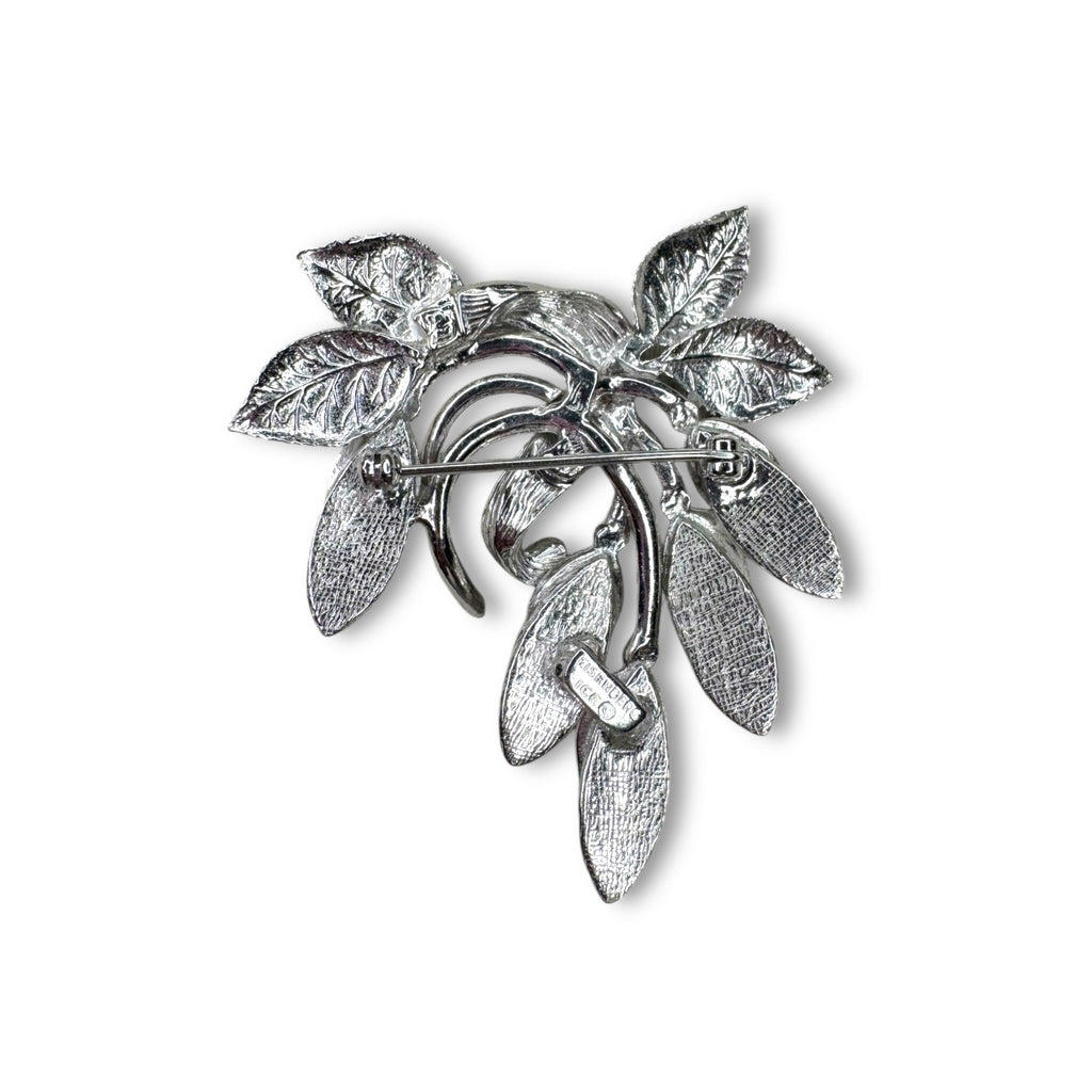 Eisenberg Ice Silver Tone Crystal Leaves Floral Brooch Pin