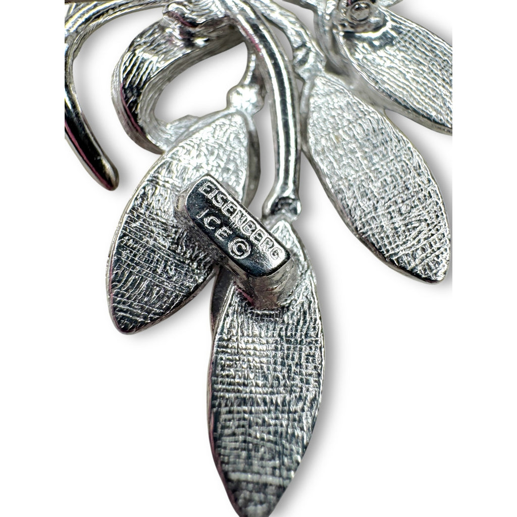 Eisenberg Ice Silver Tone Crystal Leaves Floral Brooch Pin