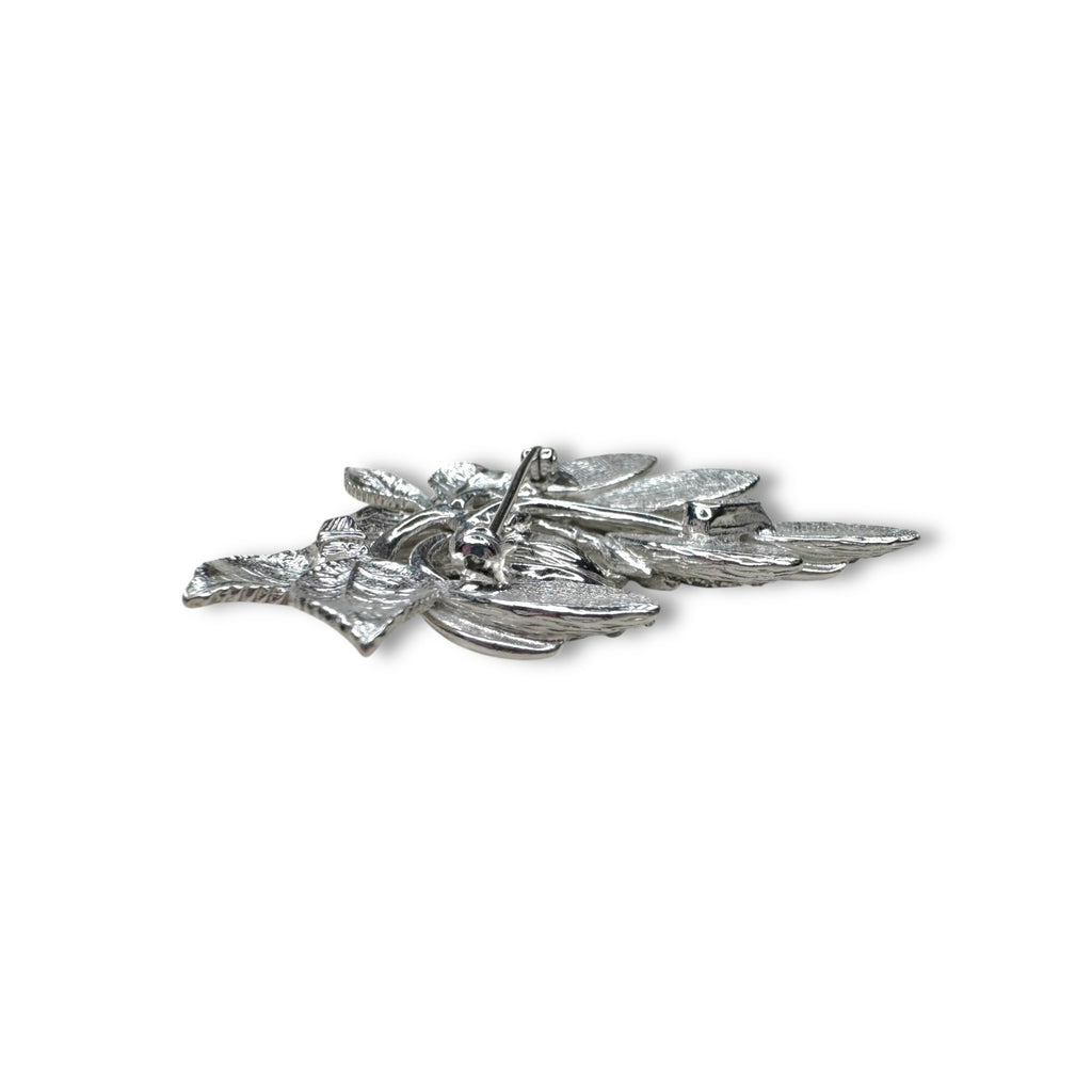 Eisenberg Ice Silver Tone Crystal Leaves Floral Brooch Pin