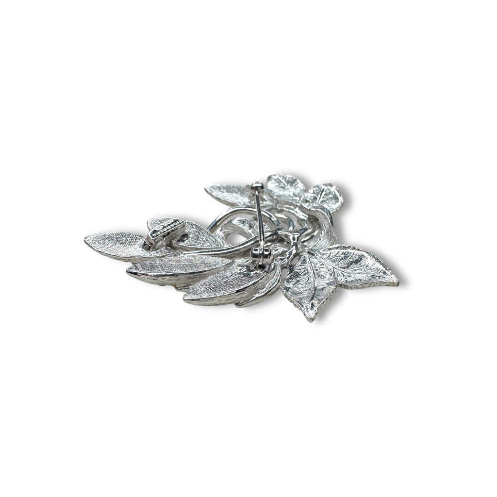 Eisenberg Ice Silver Tone Crystal Leaves Floral Brooch Pin