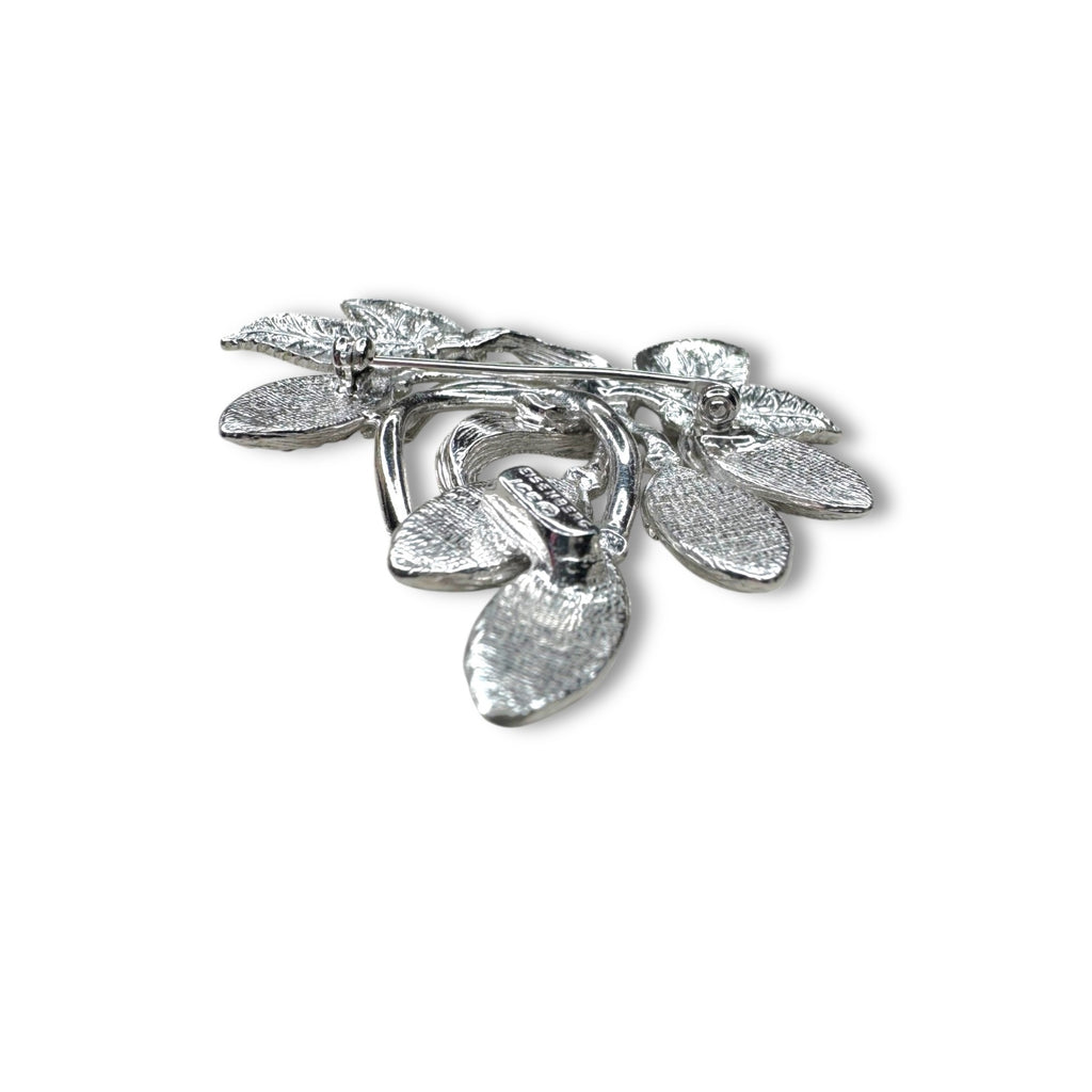 Eisenberg Ice Silver Tone Crystal Leaves Floral Brooch Pin