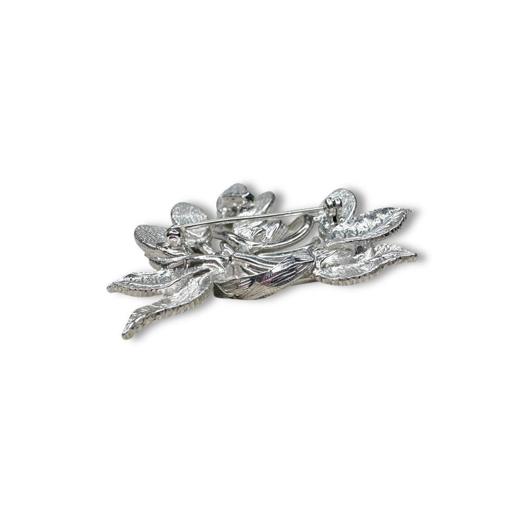 Eisenberg Ice Silver Tone Crystal Leaves Floral Brooch Pin
