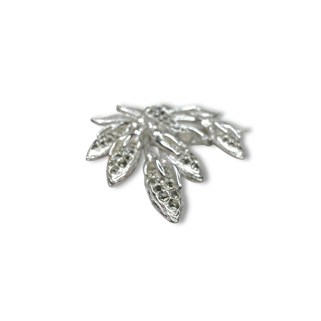 Eisenberg Ice Silver Tone Crystal Leaves Floral Brooch Pin