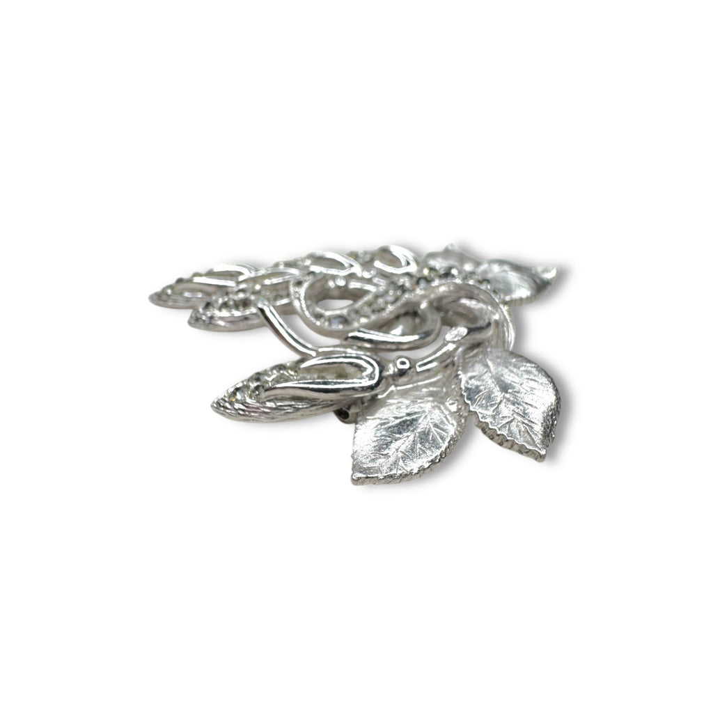 Eisenberg Ice Silver Tone Crystal Leaves Floral Brooch Pin