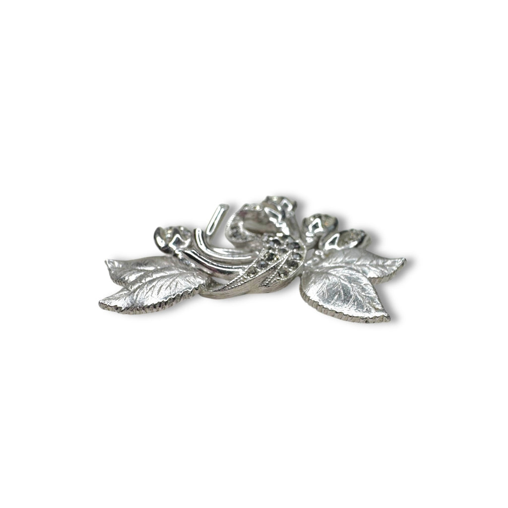 Eisenberg Ice Silver Tone Crystal Leaves Floral Brooch Pin