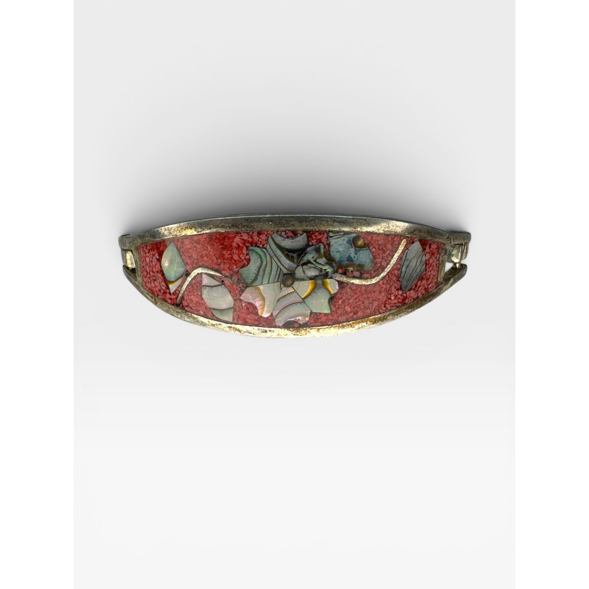 Alpaca Mexico Abalone Inlay Hinged Bangle Pink Mosaic Bracelet