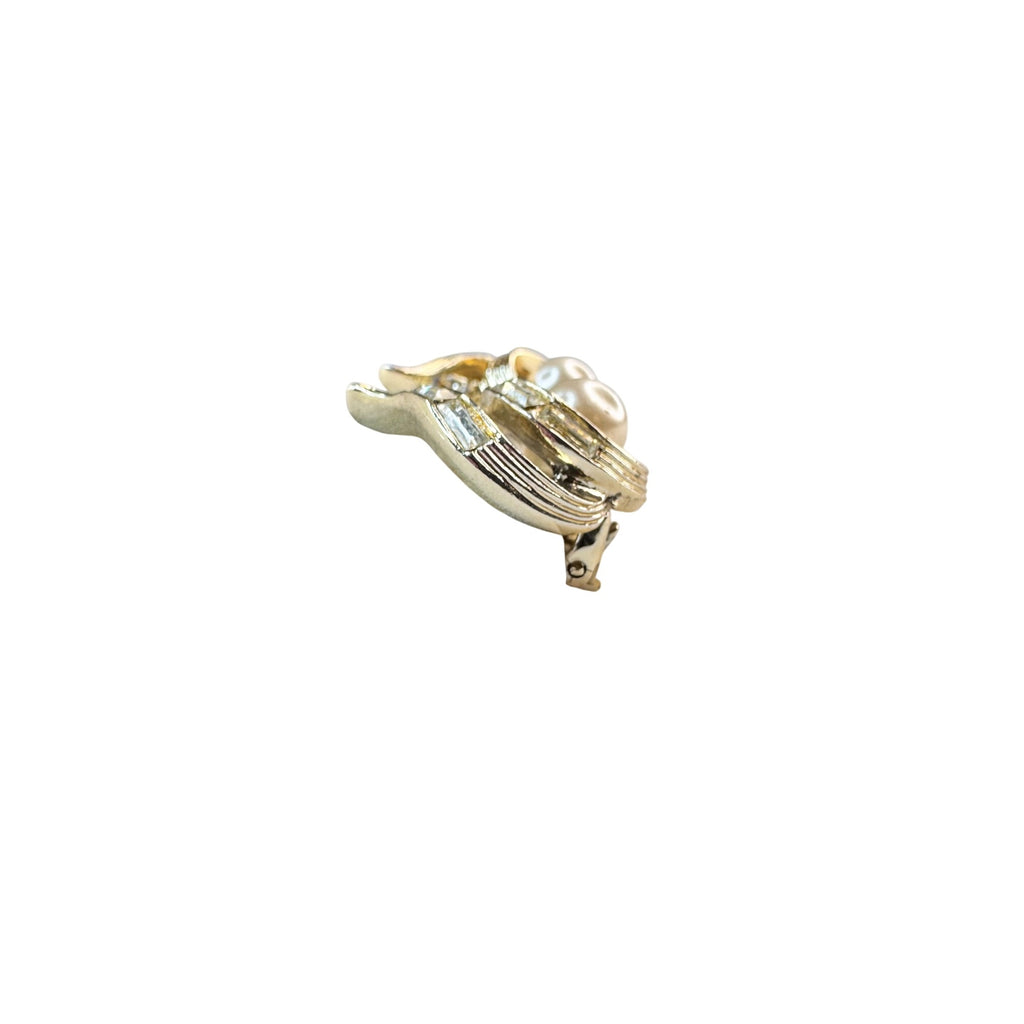 Lisner Faux Pearl Rhinestone Gold Tone Clip Earrings 1960s Vintage