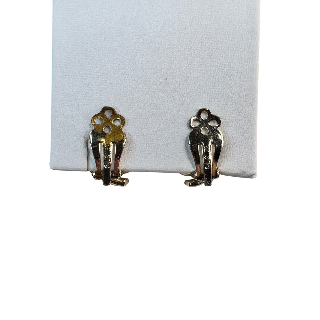 Lisner Faux Pearl Rhinestone Gold Tone Clip Earrings 1960s Vintage