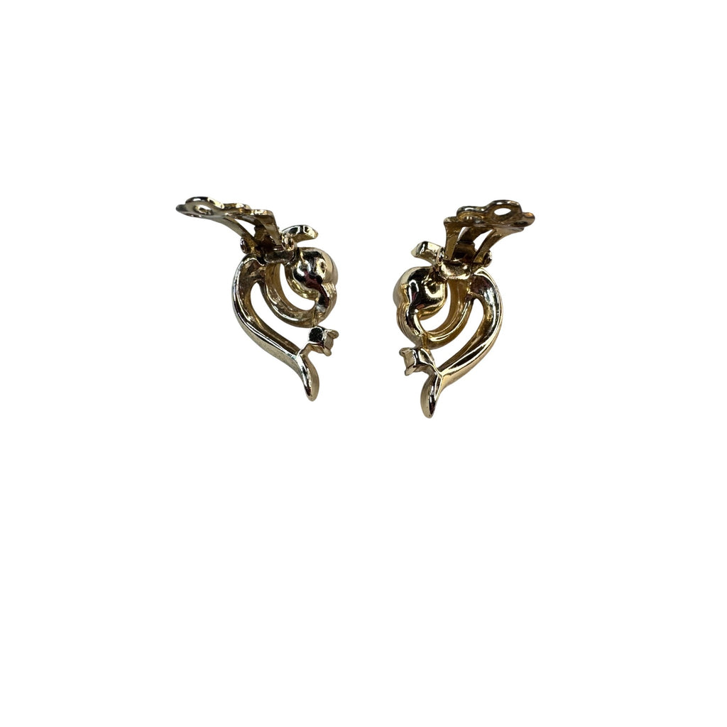 Lisner Faux Pearl Rhinestone Gold Tone Clip Earrings 1960s Vintage