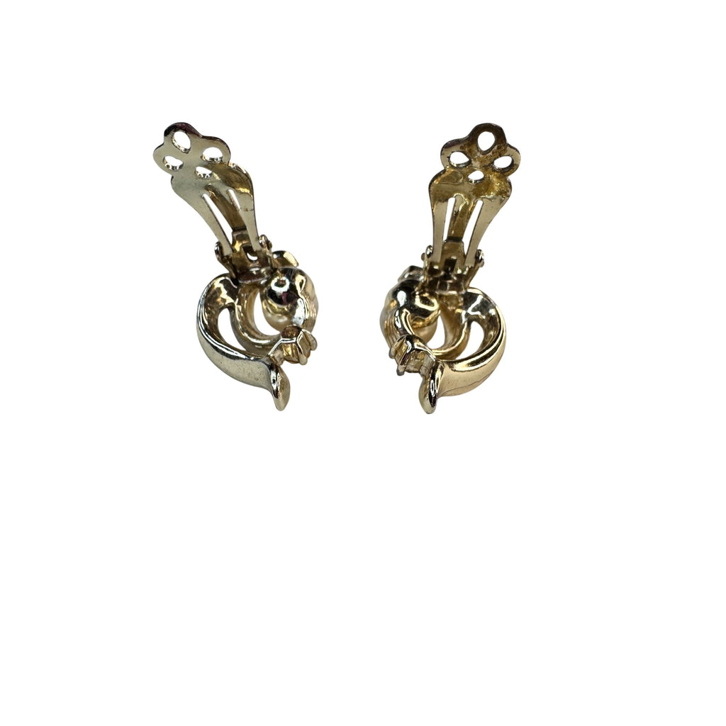 Lisner Faux Pearl Rhinestone Gold Tone Clip Earrings 1960s Vintage