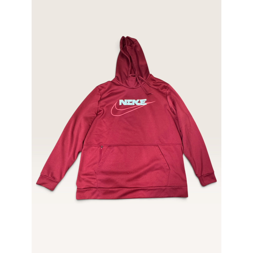 Nike Mens XL Therma FIT Pullover Fitness Hoodie Maroon Red Graphic Swoosh Modern