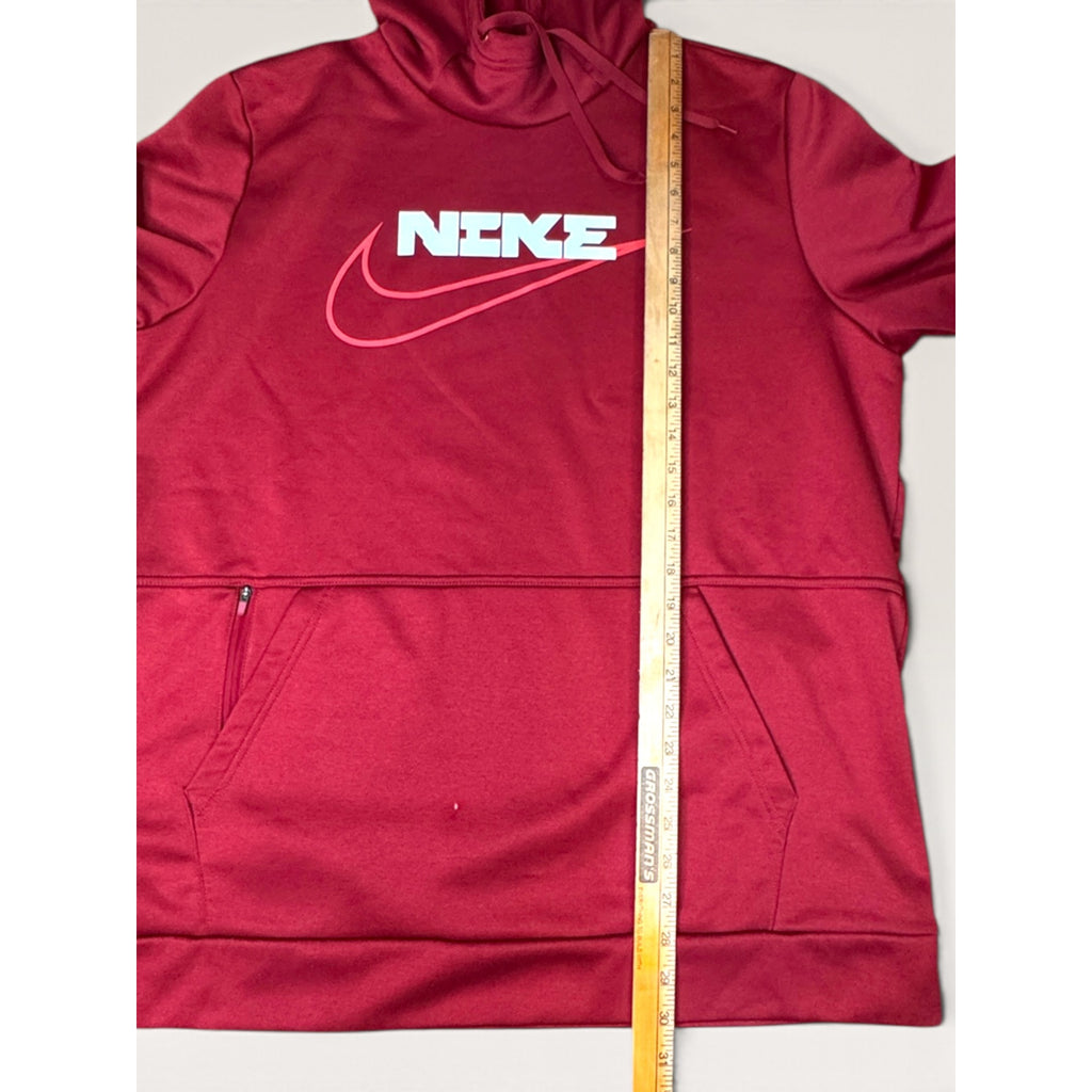 Nike Mens XL Therma FIT Pullover Fitness Hoodie Maroon Red Graphic Swoosh Modern