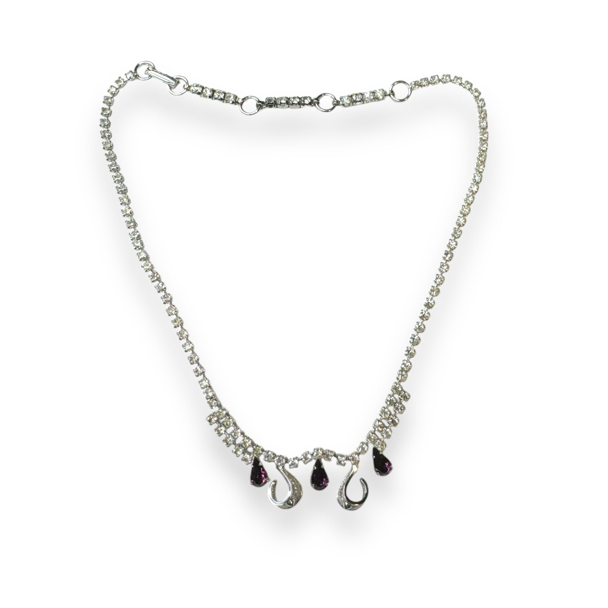 Jay Flex Sterling Silver CZ Amethyst Drop Necklace Adjustable 12"–15" Vintage