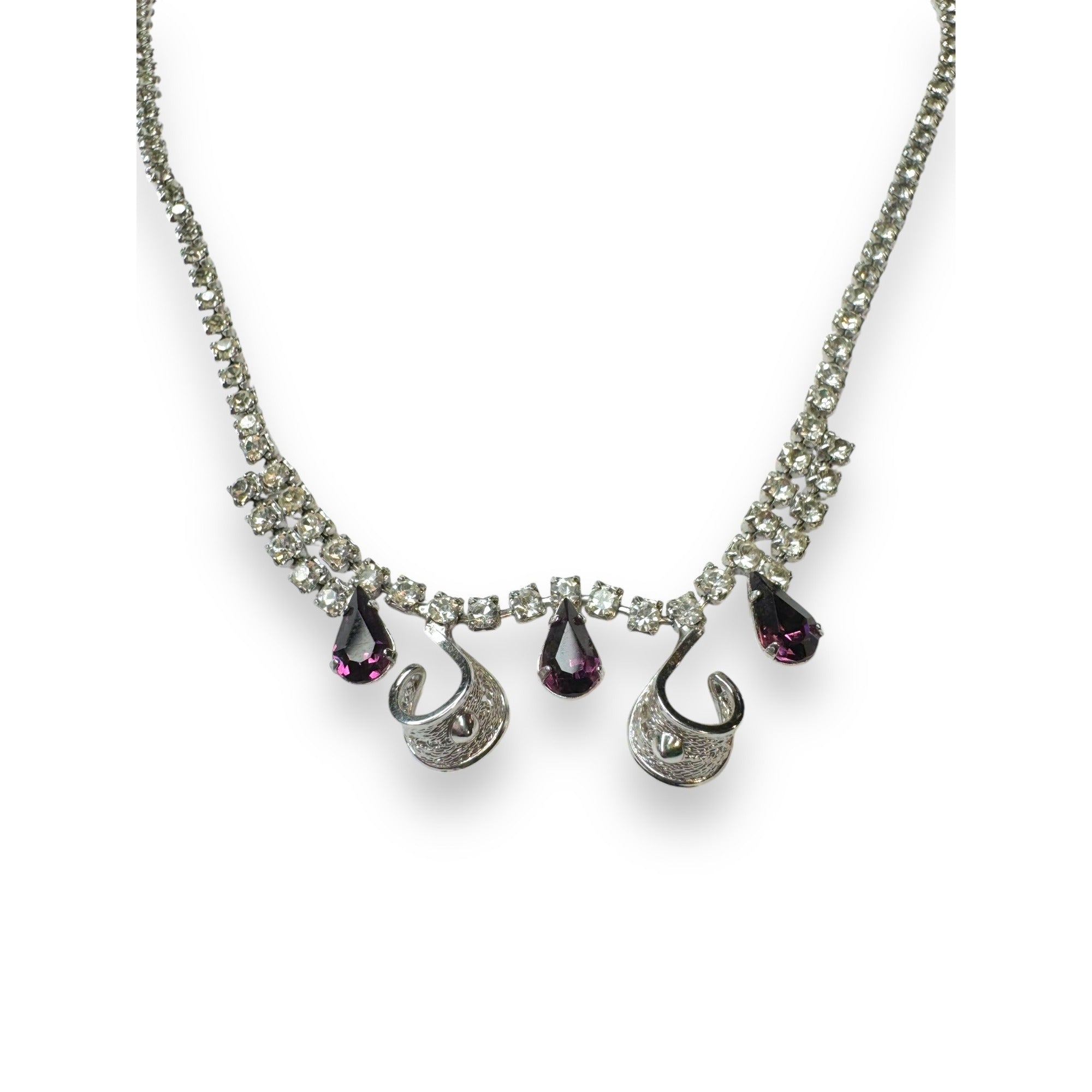 Jay Flex Sterling Silver CZ Amethyst Drop Necklace Adjustable 12"–15" Vintage