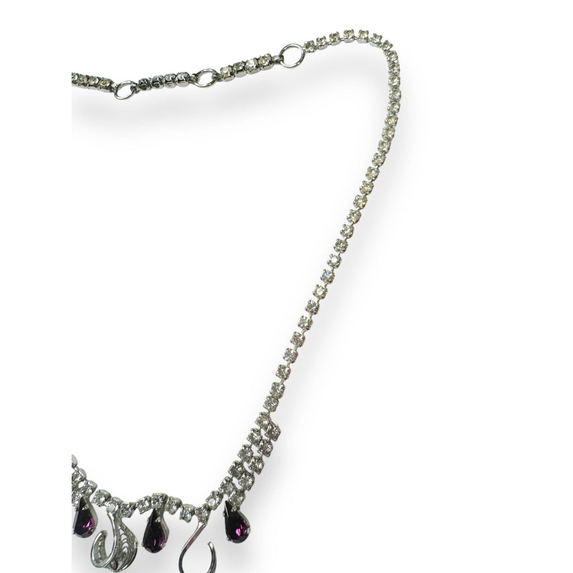 Jay Flex Sterling Silver CZ Amethyst Drop Necklace Adjustable 12"–15" Vintage