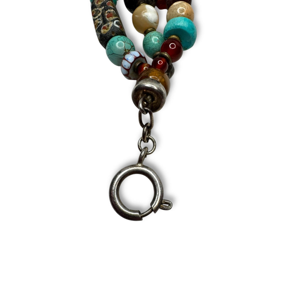 Handcrafted African Trade Bead Bracelet With Heart Centerpiece