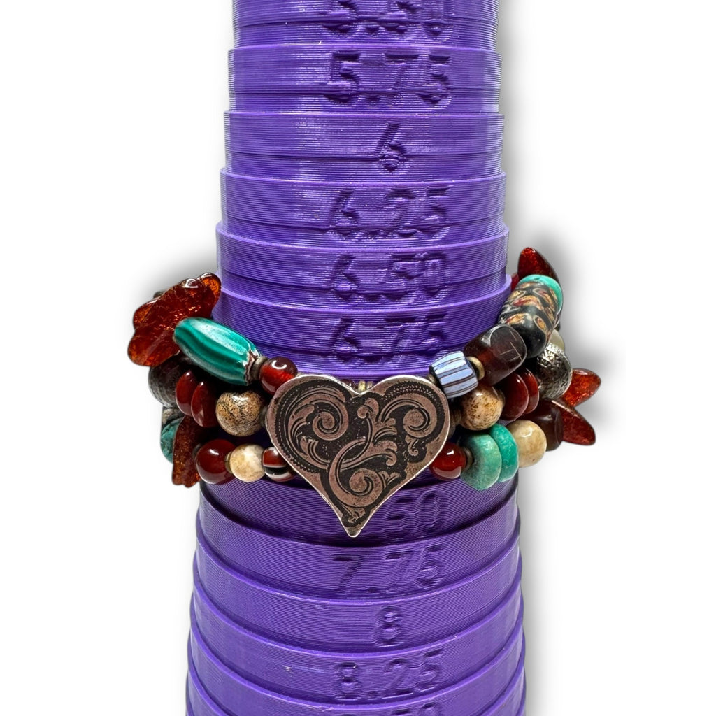 Handcrafted African Trade Bead Bracelet With Heart Centerpiece