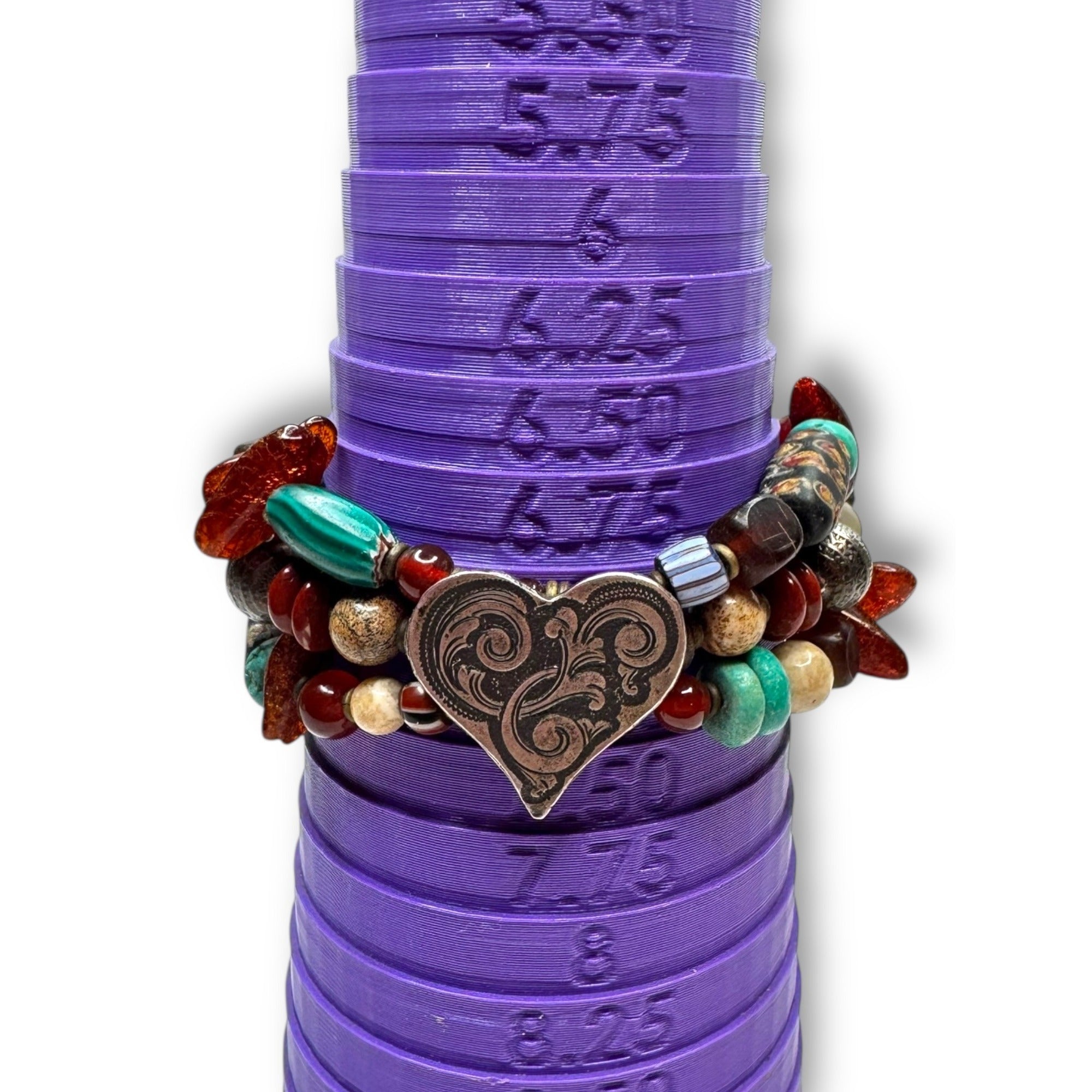 Handcrafted African Trade Bead Bracelet With Heart Centerpiece