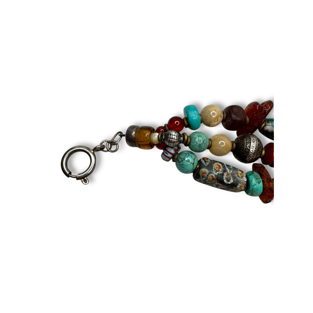 Handcrafted African Trade Bead Bracelet With Heart Centerpiece