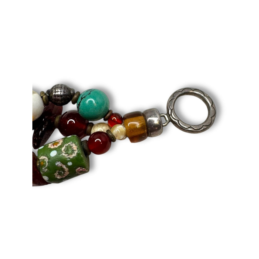Handcrafted African Trade Bead Bracelet With Heart Centerpiece