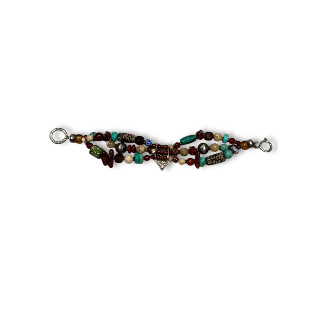 Handcrafted African Trade Bead Bracelet With Heart Centerpiece