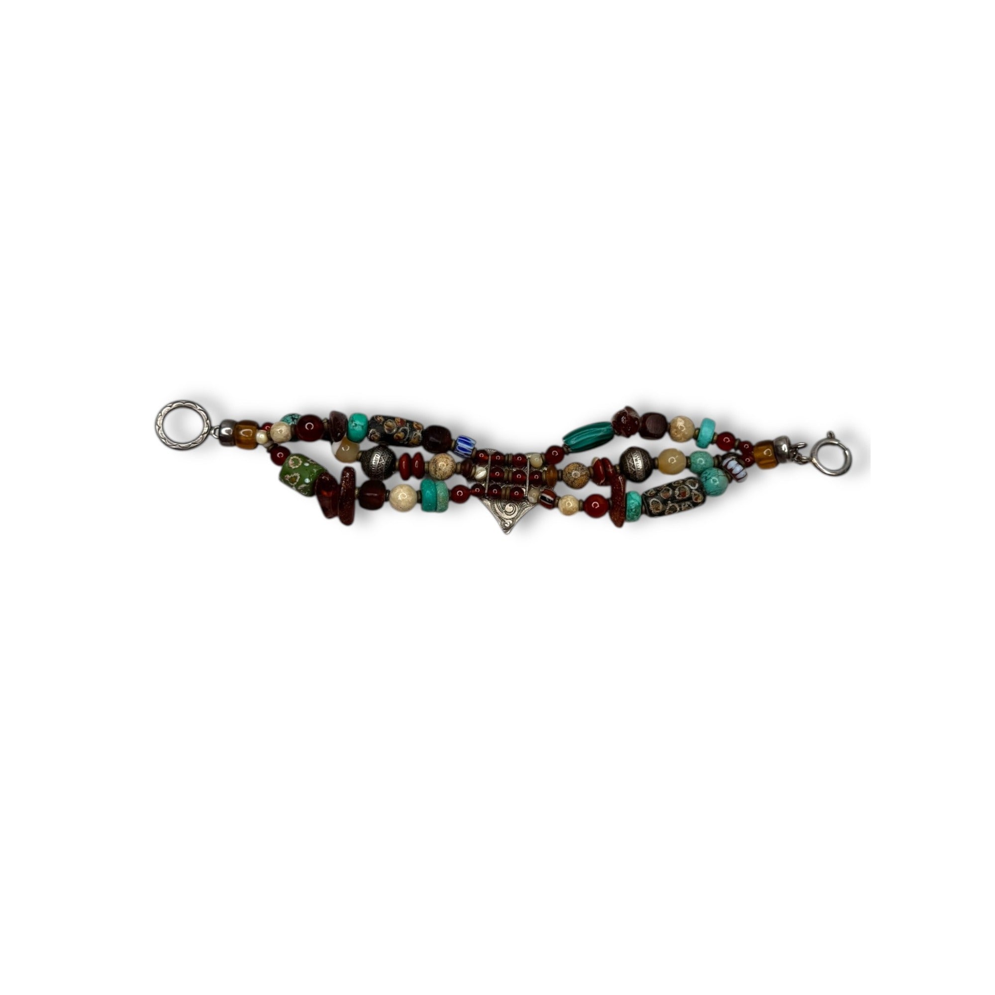 Handcrafted African Trade Bead Bracelet With Heart Centerpiece