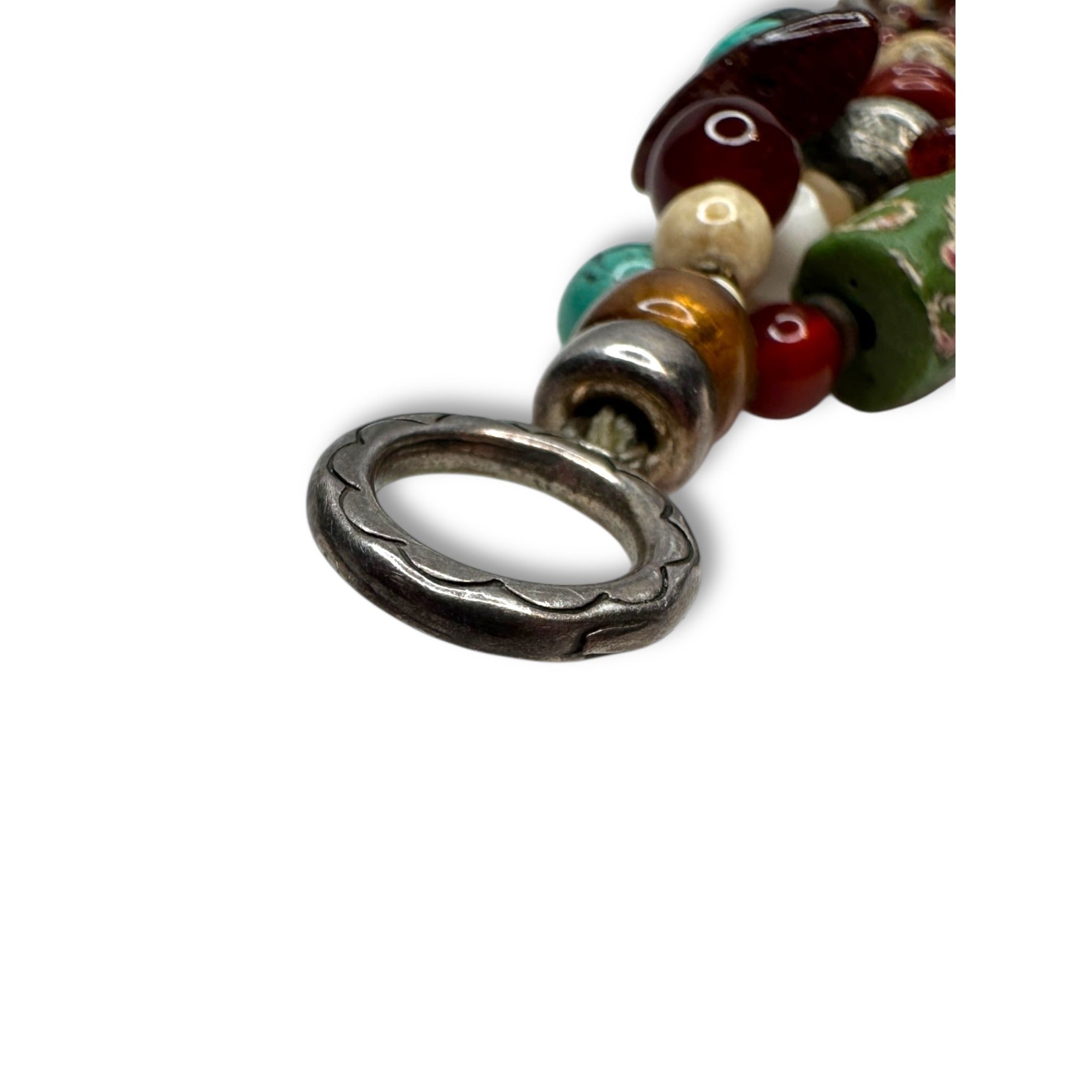 Handcrafted African Trade Bead Bracelet With Heart Centerpiece