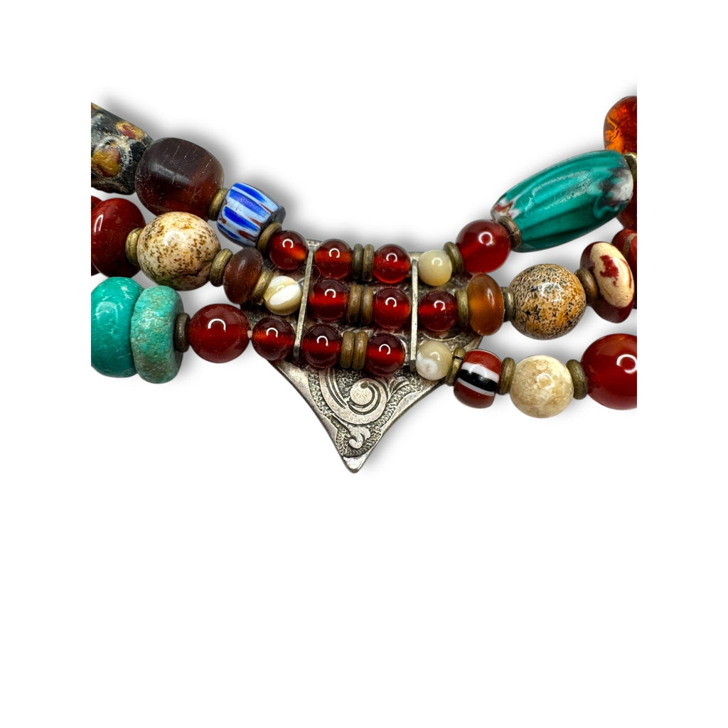 Handcrafted African Trade Bead Bracelet With Heart Centerpiece