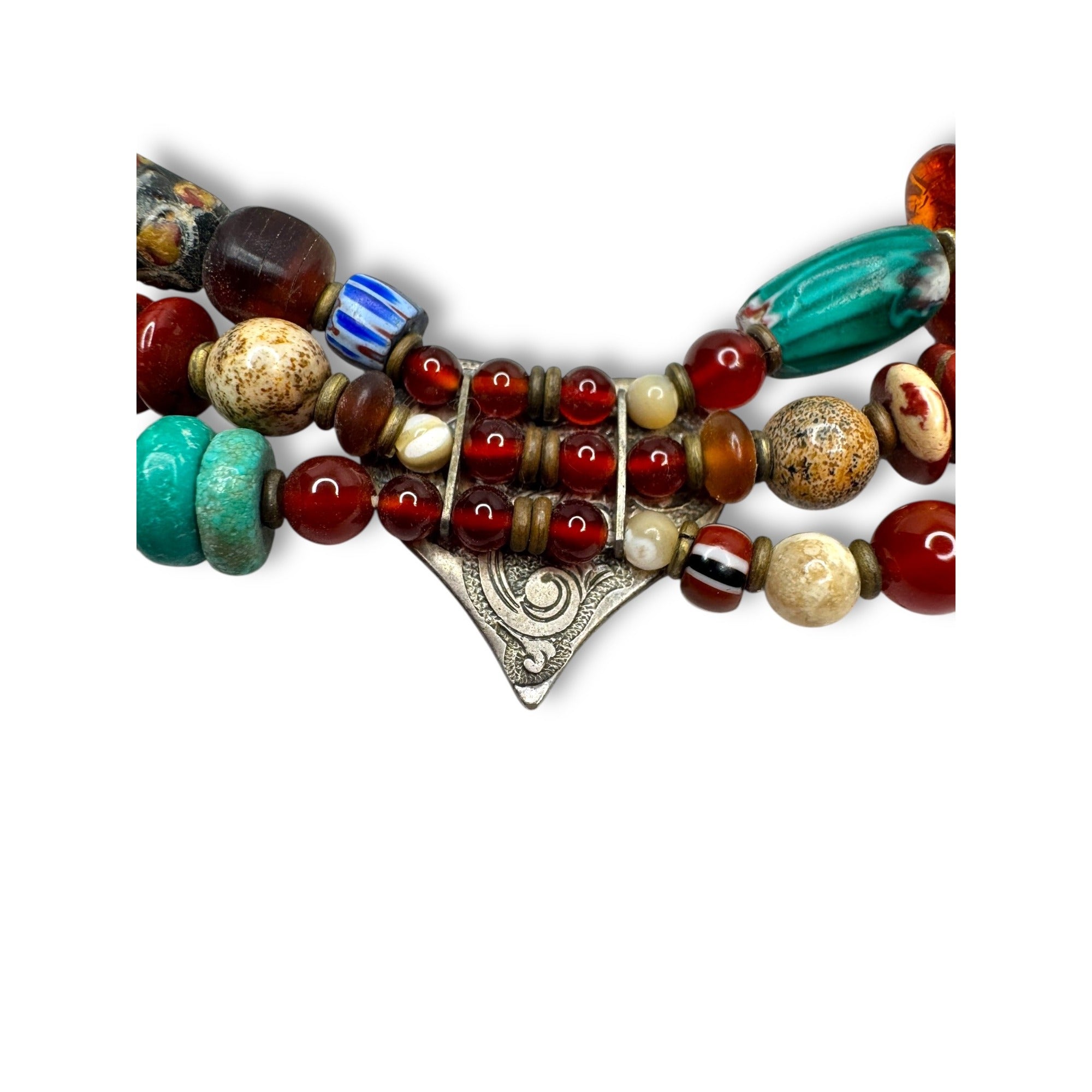 Handcrafted African Trade Bead Bracelet With Heart Centerpiece