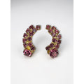 Pink Crystal Climber Earrings Gold Tone Prong Set Curved 1960s Vintage