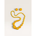 1960s Yellow Swirl Resin Bead Necklace Clip Earrings Set Hong Kong
