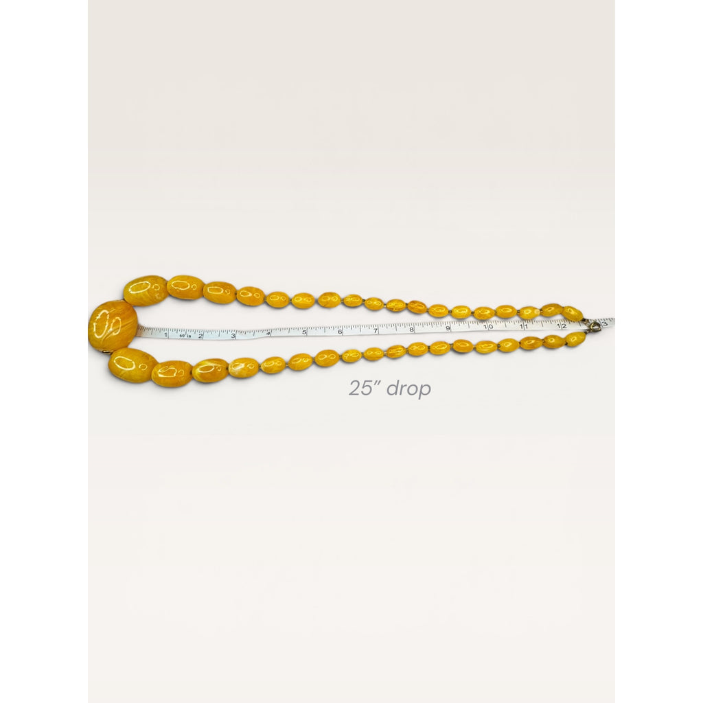 1960s Yellow Swirl Resin Bead Necklace Clip Earrings Set Hong Kong