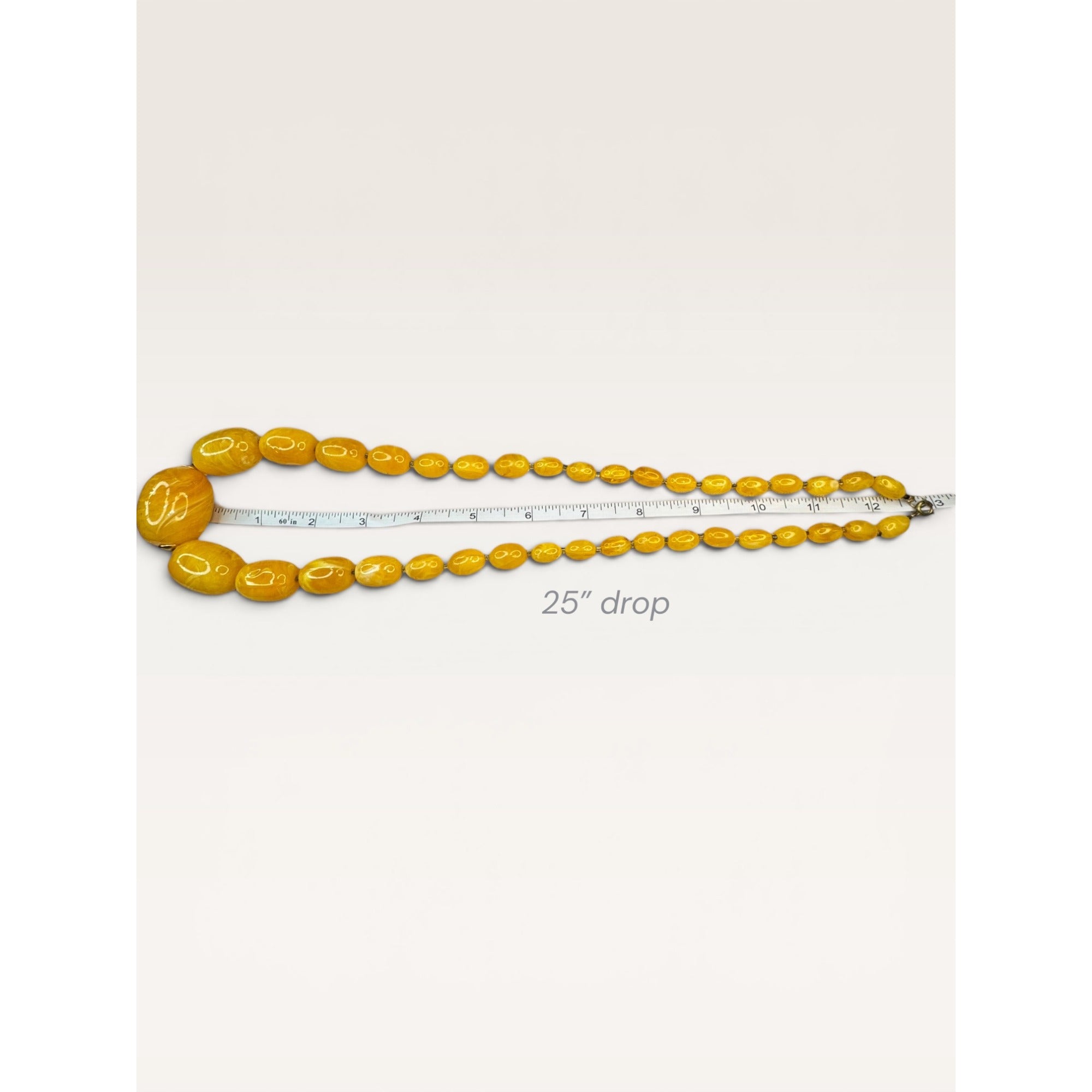 1960s Yellow Swirl Resin Bead Necklace Clip Earrings Set Hong Kong