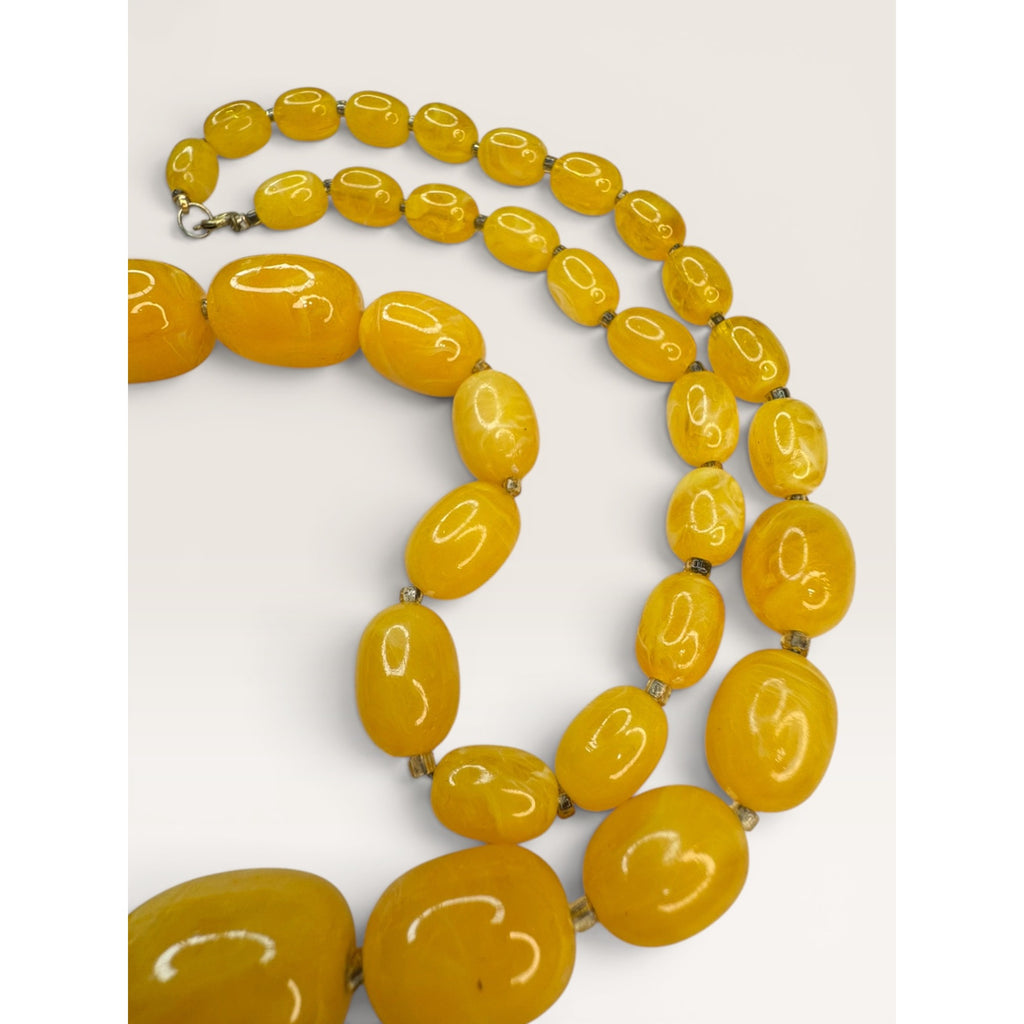 1960s Yellow Swirl Resin Bead Necklace Clip Earrings Set Hong Kong