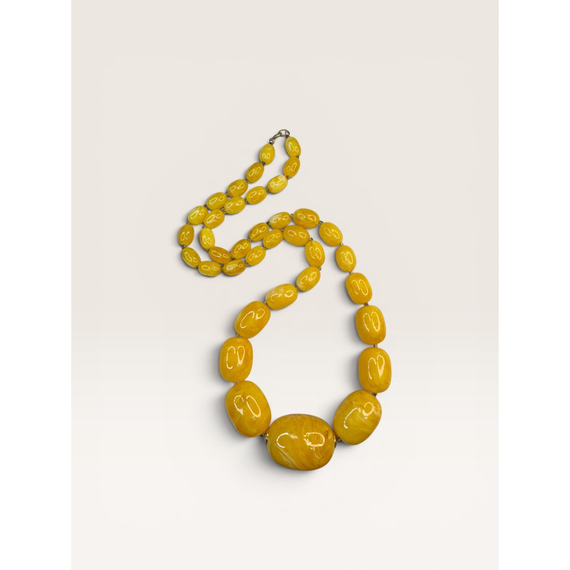 1960s Yellow Swirl Resin Bead Necklace Clip Earrings Set Hong Kong