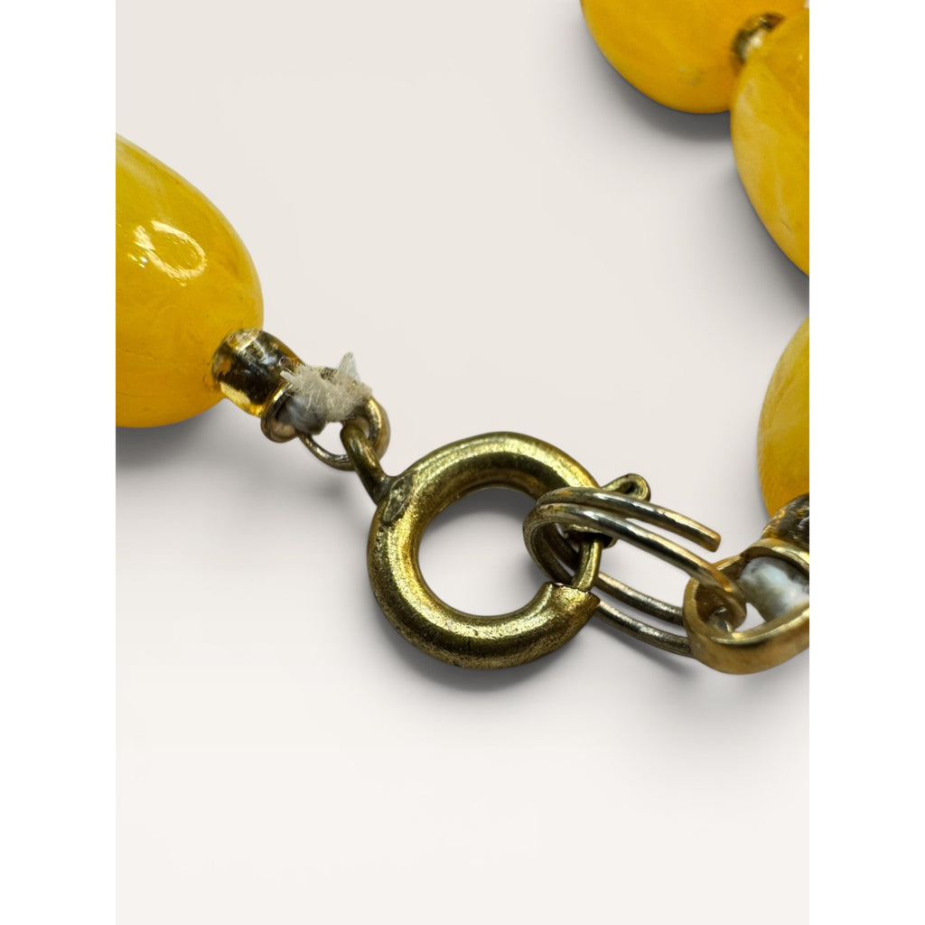 1960s Yellow Swirl Resin Bead Necklace Clip Earrings Set Hong Kong