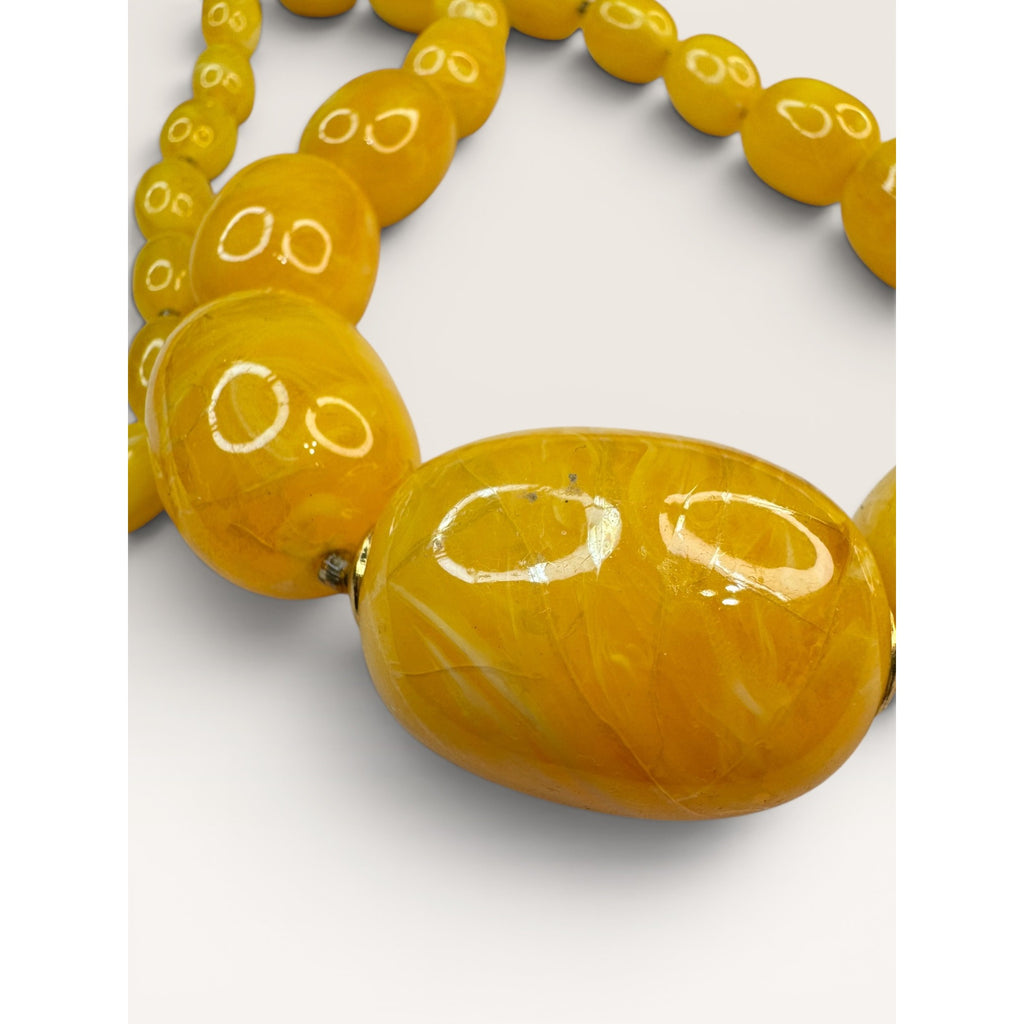 1960s Yellow Swirl Resin Bead Necklace Clip Earrings Set Hong Kong