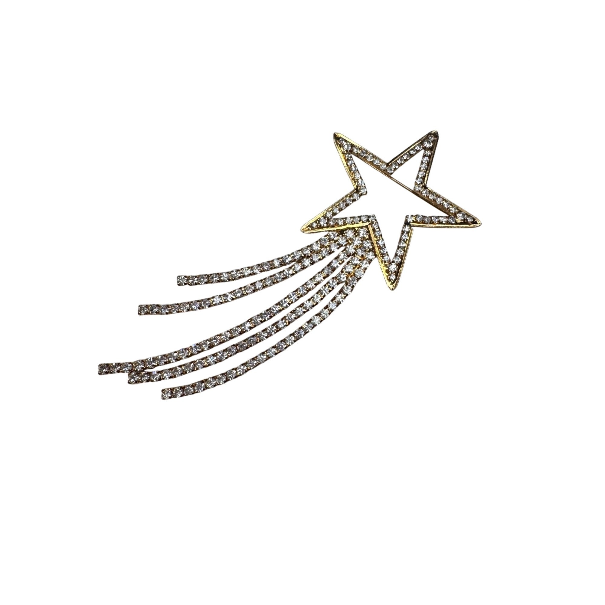 Statement Crystal Shooting Star Brooch Long Fringe Prong Set Unsigned