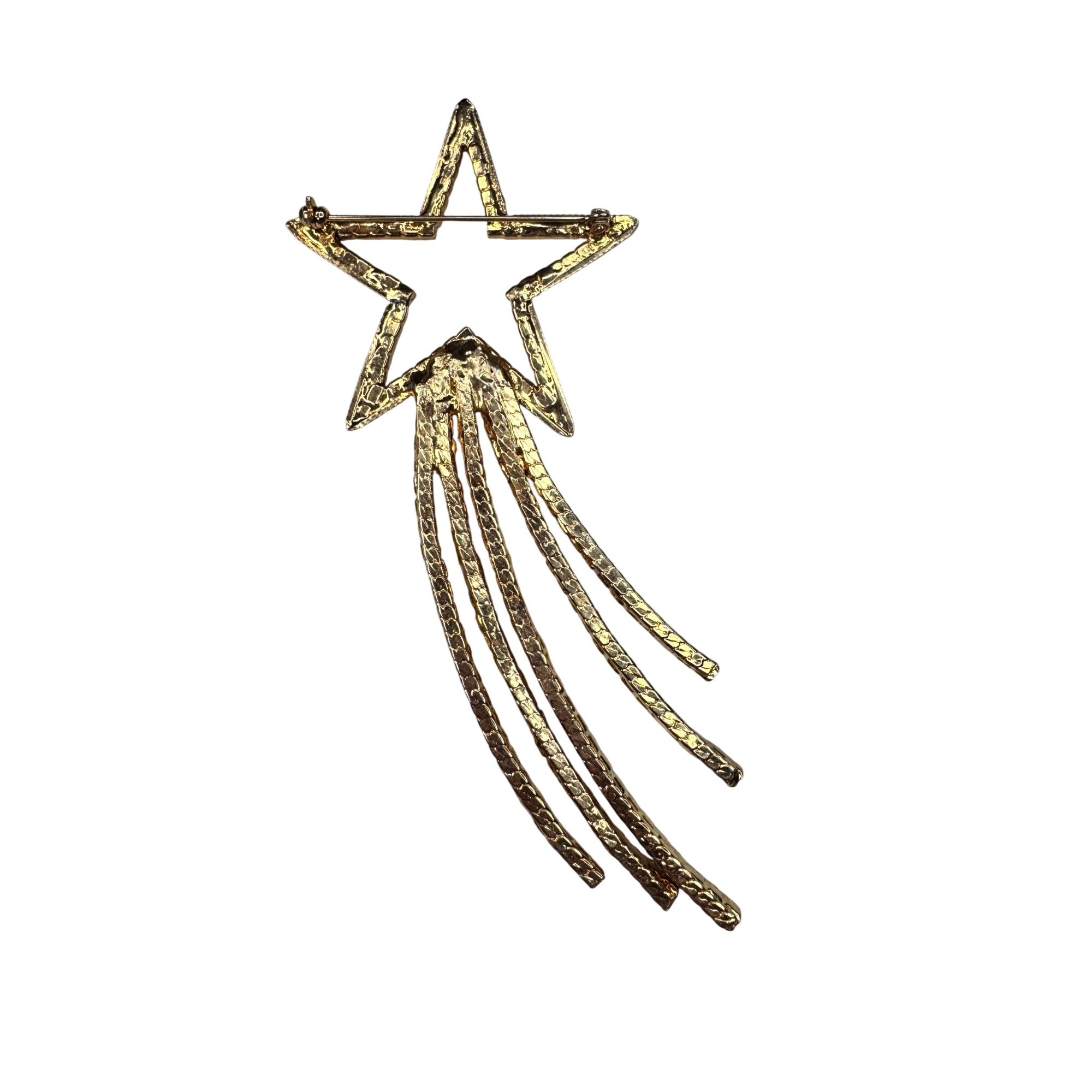 Statement Crystal Shooting Star Brooch Long Fringe Prong Set Unsigned