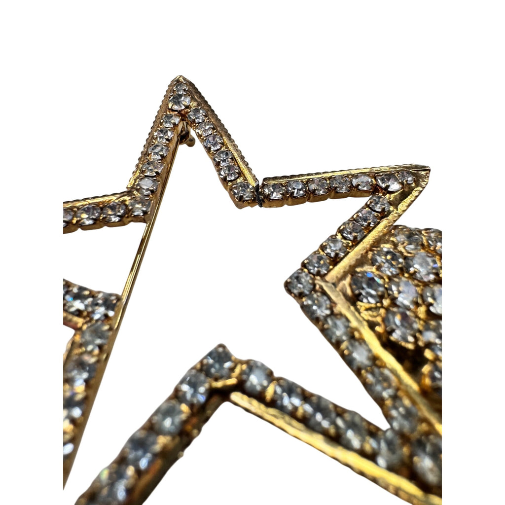 Statement Crystal Shooting Star Brooch Long Fringe Prong Set Unsigned